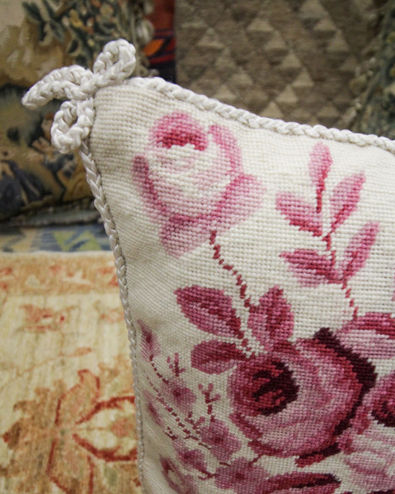 Pair Of Floral Needlepoint Cushion Covers Handmade Wool Scatter Pillows Case photo 280.0