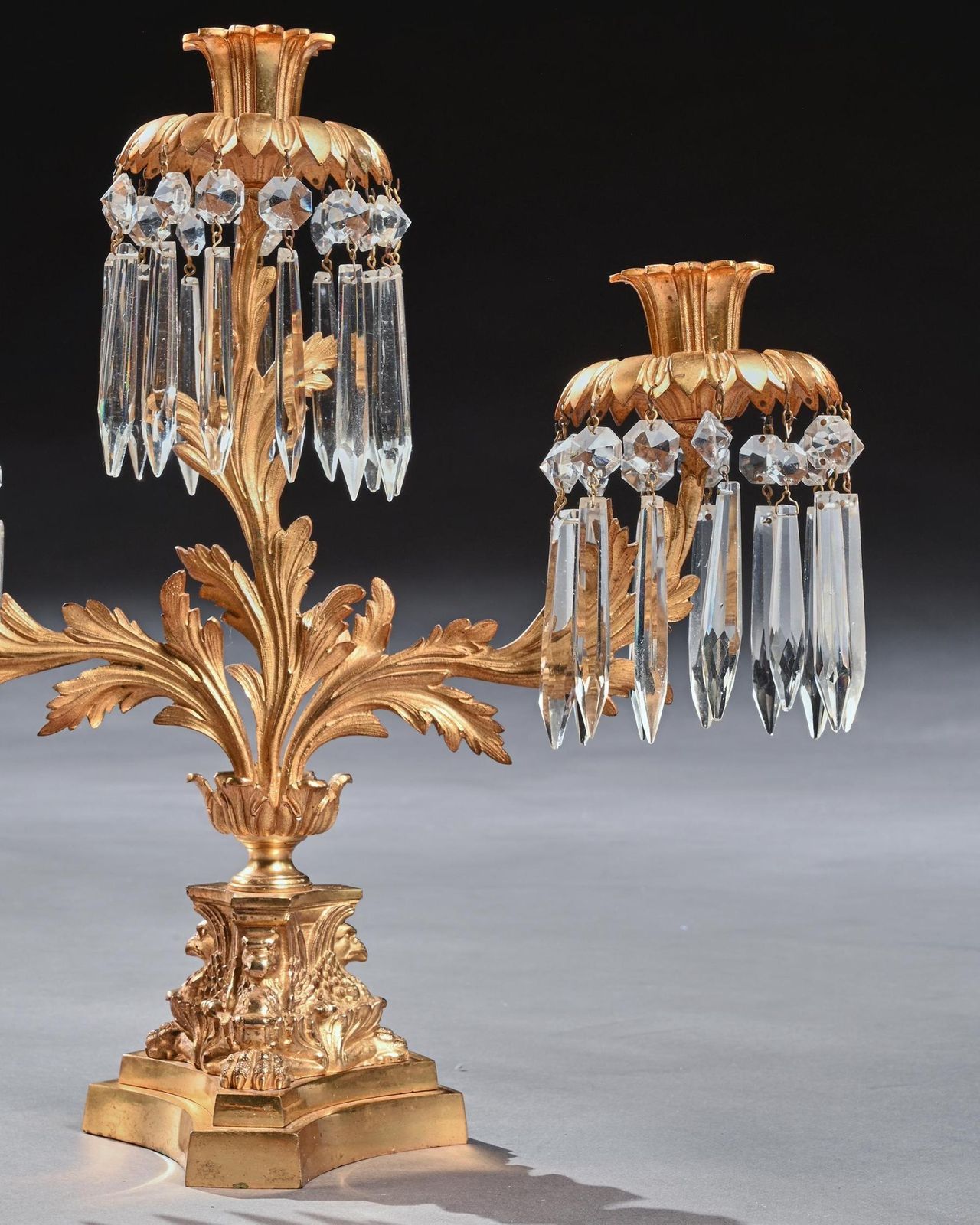 Pair Of Early 19th Century Gilt Bronze And Lustres Three Branch Candelabra photo buy
