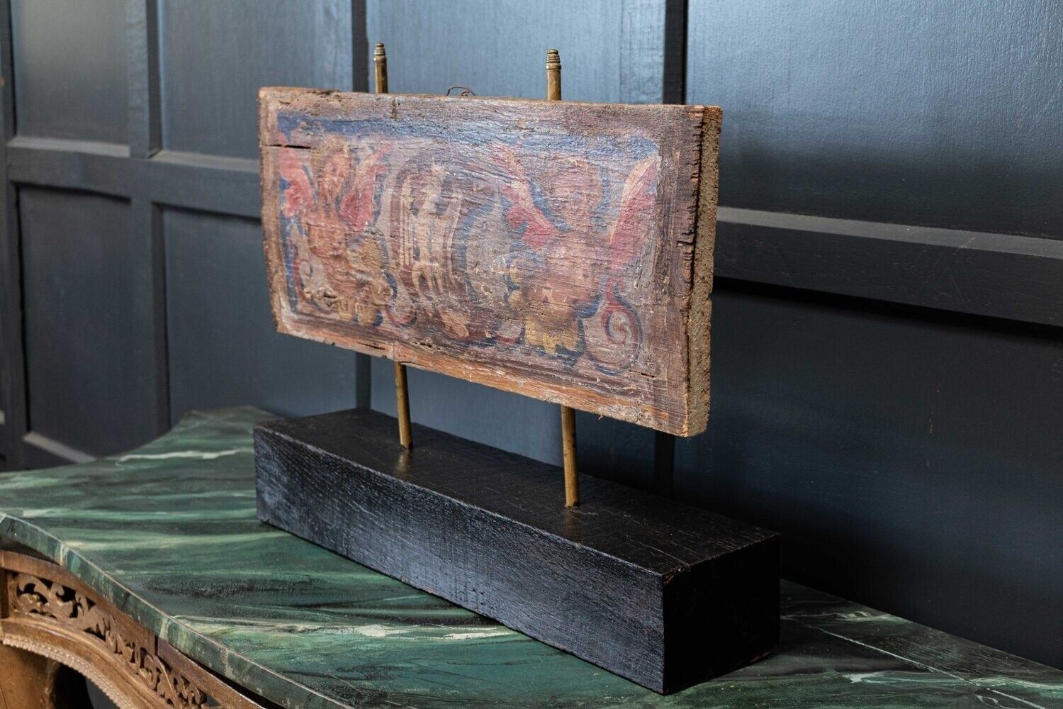 17th C Polychrome Painted Ceiling Panel photo Art