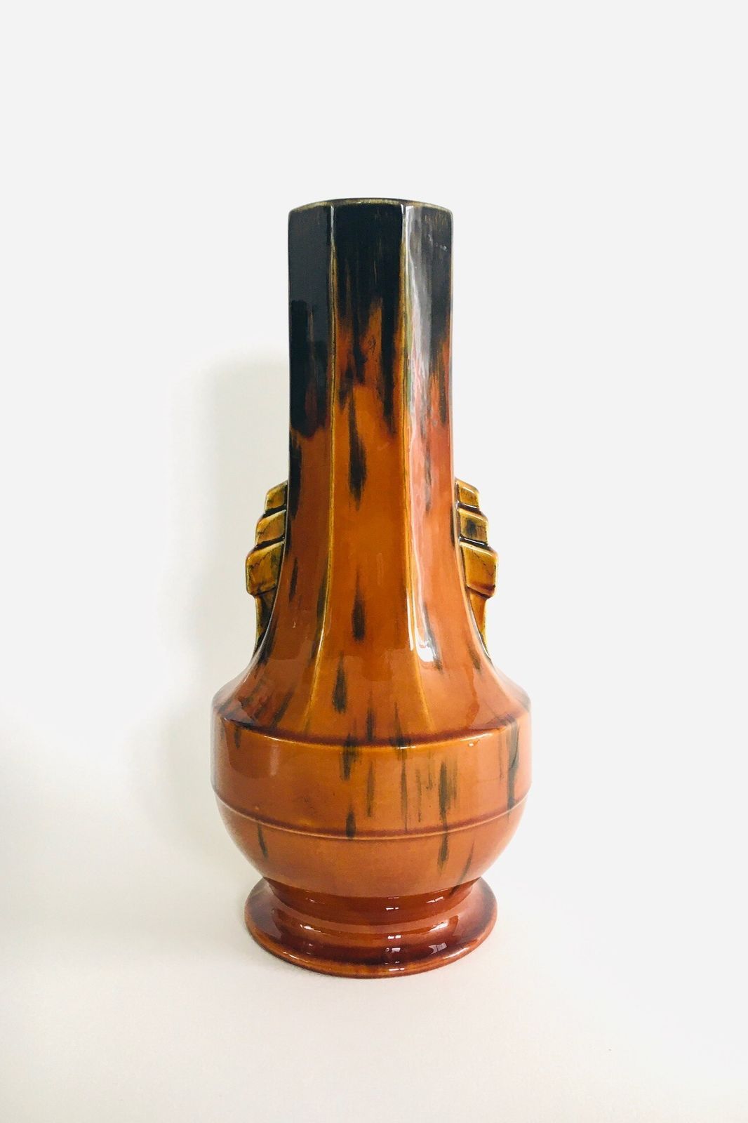 1930s Art Deco Model F 42 Amber Glazed Fluted Vase