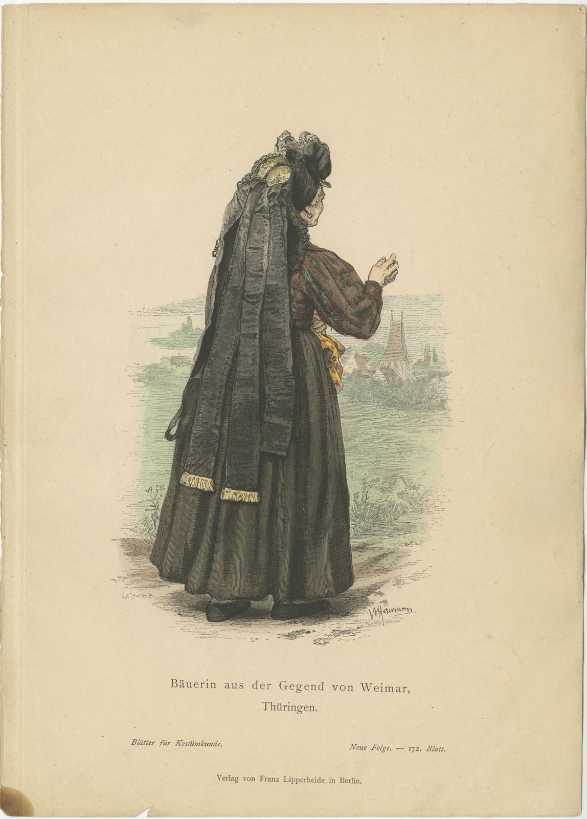 Antique Costume Print Of A Farmer's Wife From The Region Of Weimar By Lipperheide (C1880)