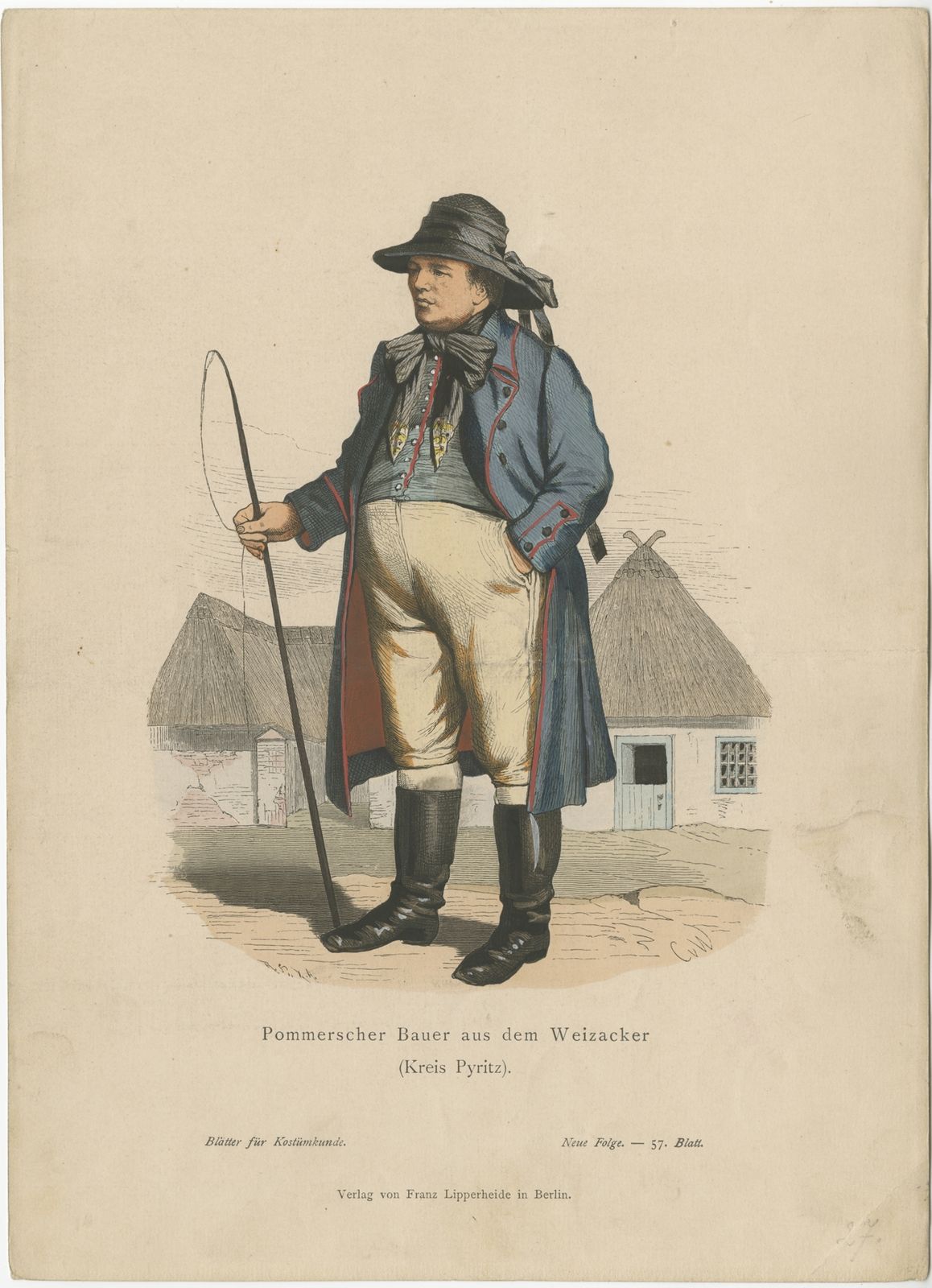 Antique Costume Print Of A Farmer From The Region Of Pyrzyce By Lipperheide (C.1880)
