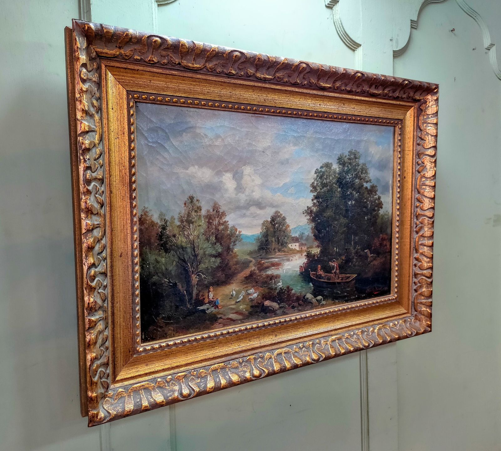 Oil Painting Woodland River Scene Signed By Robert Duval 1890 photo Art