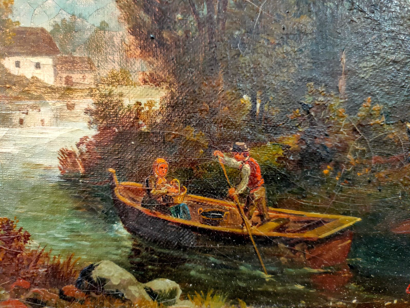 Oil Painting Woodland River Scene Signed By Robert Duval 1890 photo vinterior