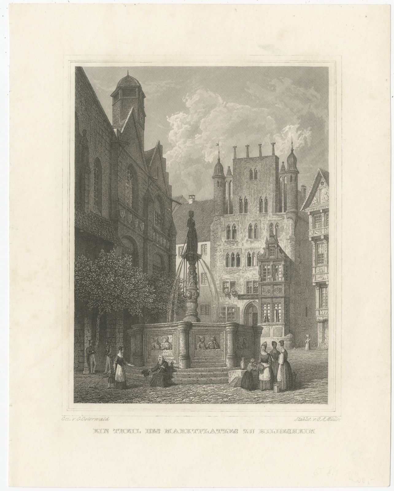 Antique Print Of The Square Of Hildesheim By Müller (C.1850)