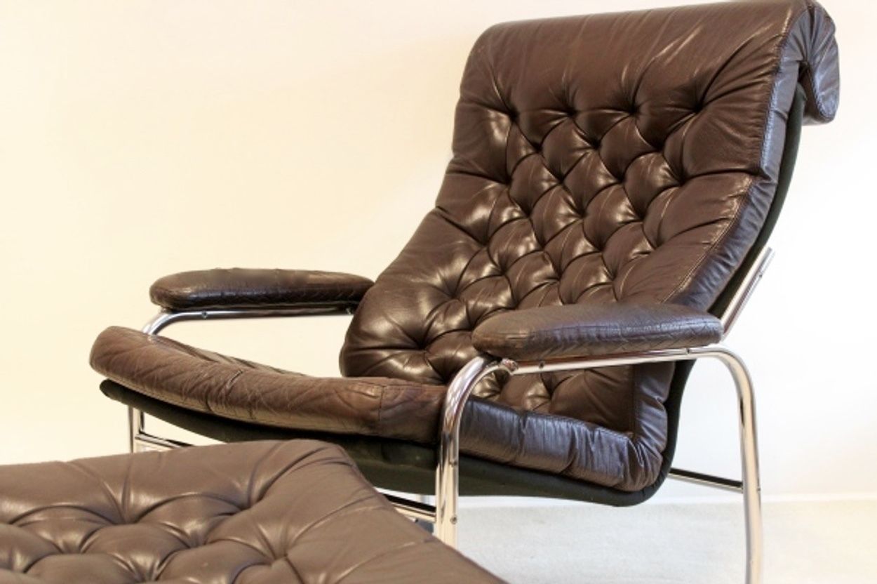 Bore Leather Lounge Chair With Footstool By Noboru Nakamura For Ikea, 1970s photo furniture