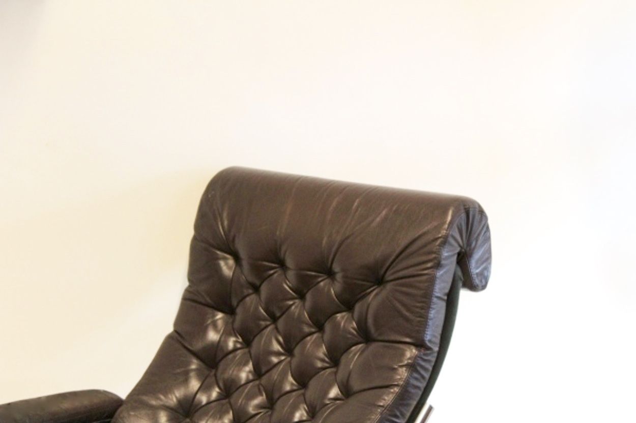 Bore Leather Lounge Chair With Footstool By Noboru Nakamura For Ikea, 1970s photo Furniture