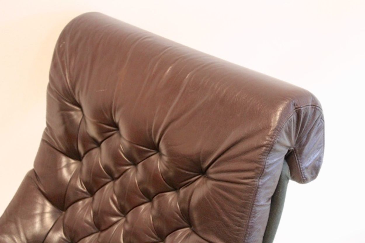 Bore Leather Lounge Chair With Footstool By Noboru Nakamura For Ikea, 1970s photo vinterior