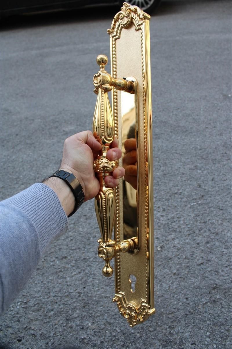 Decorative Large Door Handle In Plated Brass 24 Kt Gold Italy 1970 Very Classic photo buy