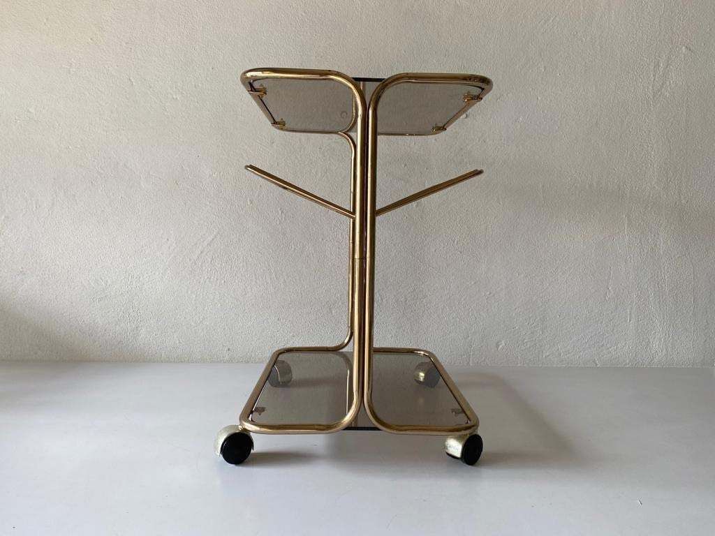 Mid Century Modern Gold Metal And Smoked Glass Magazine Stand Table, Living Room Organiser, 1960s, photo buy