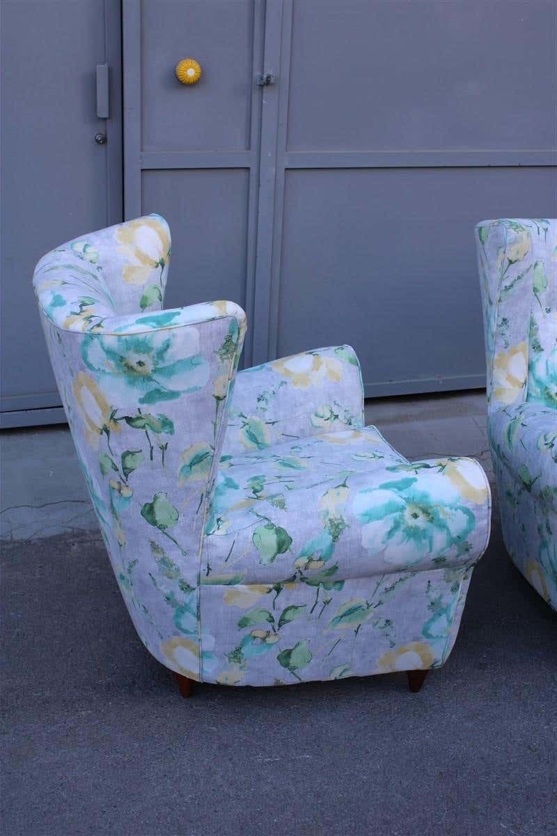4733.0 Mid Century Italian Flowers Pair Of Armchairs Paolo Buffa Multicolor Bergeres photo
