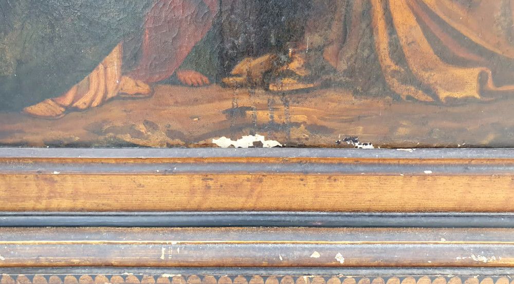 19th Century Oil On Canvas Of Jesus On Cross photo for sale