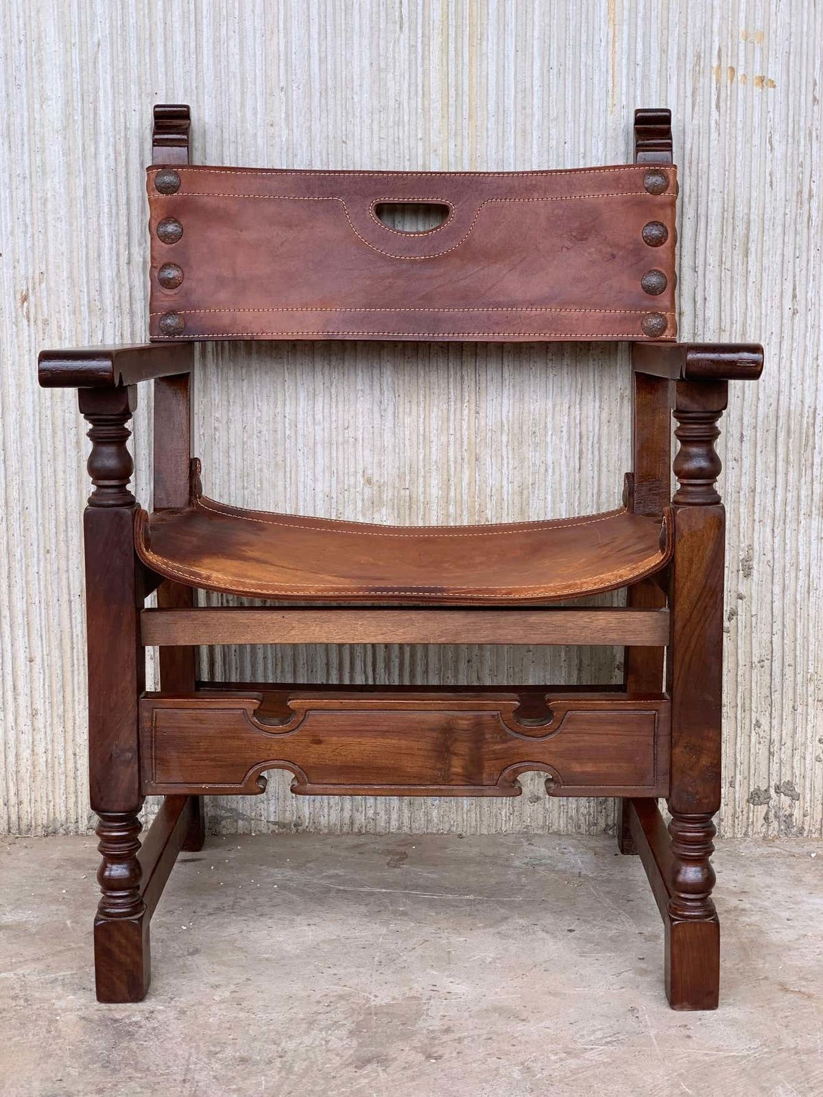19th Spanish Colonial Throne Armchair With Leather photo furniture