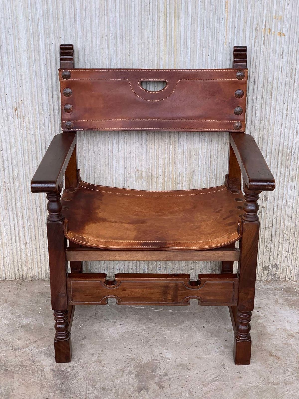 19th Spanish Colonial Throne Armchair With Leather photo for sale