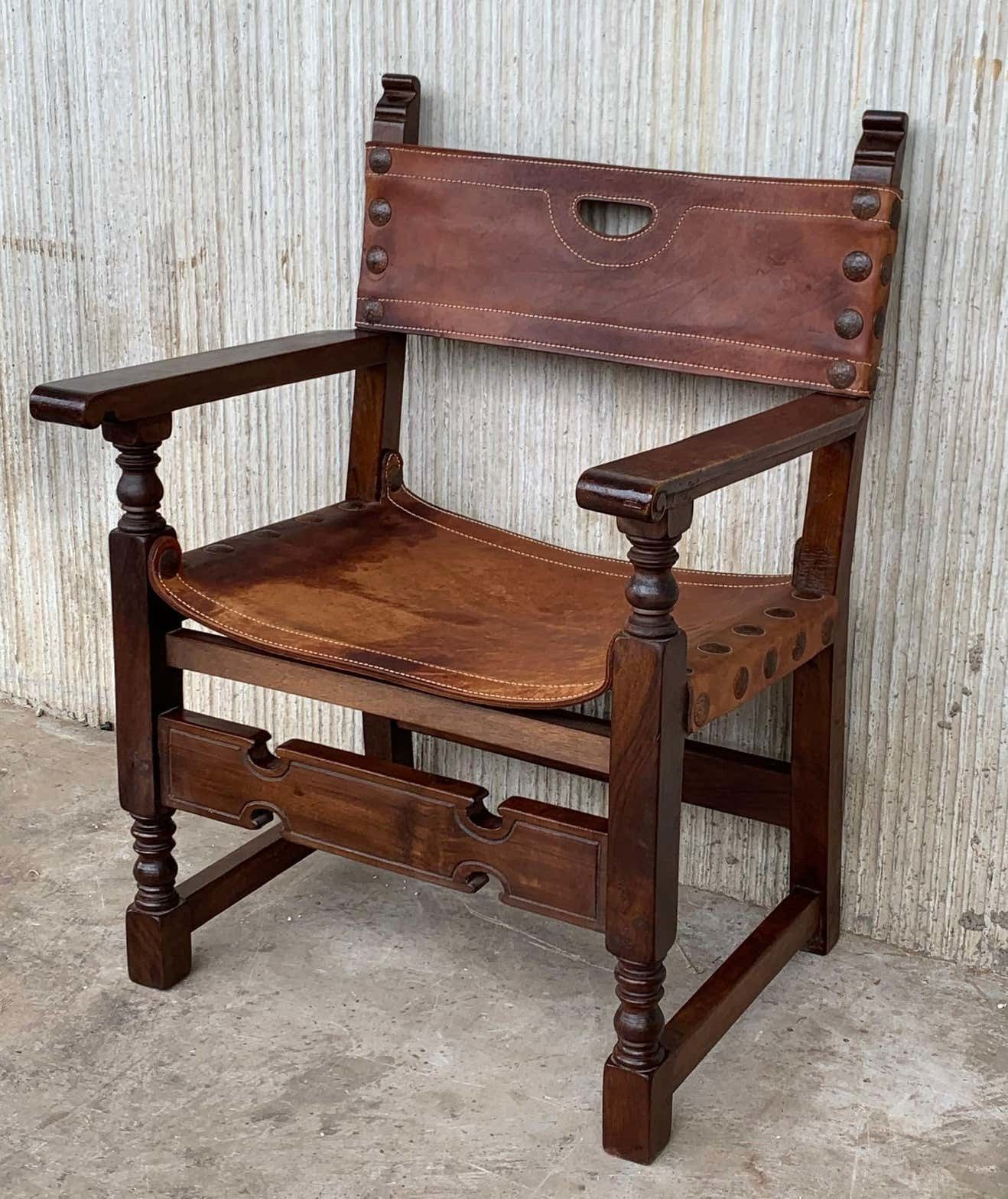 19th Spanish Colonial Throne Armchair With Leather photo Furniture