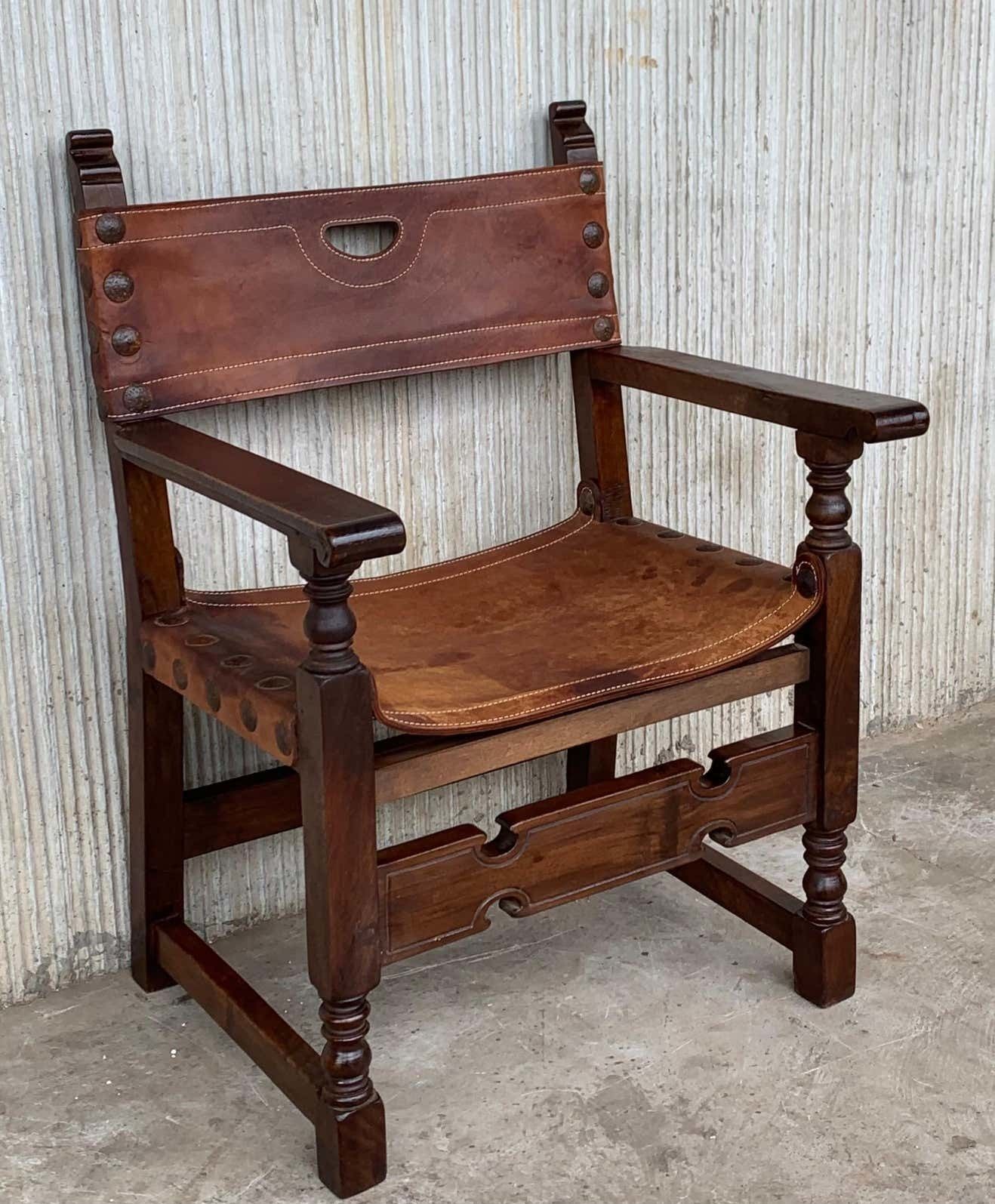 19th Spanish Colonial Throne Armchair With Leather photo 2024.0