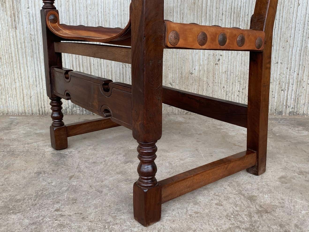 Furniture 19th Spanish Colonial Throne Armchair With Leather photo