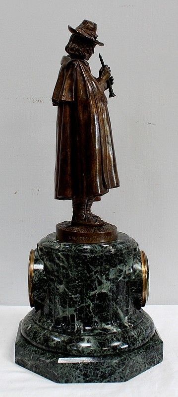 Home Decor Pendulum In Bronze And Marble "The Flute Player", By Ca Calmels 2nd Part 19th Century photo