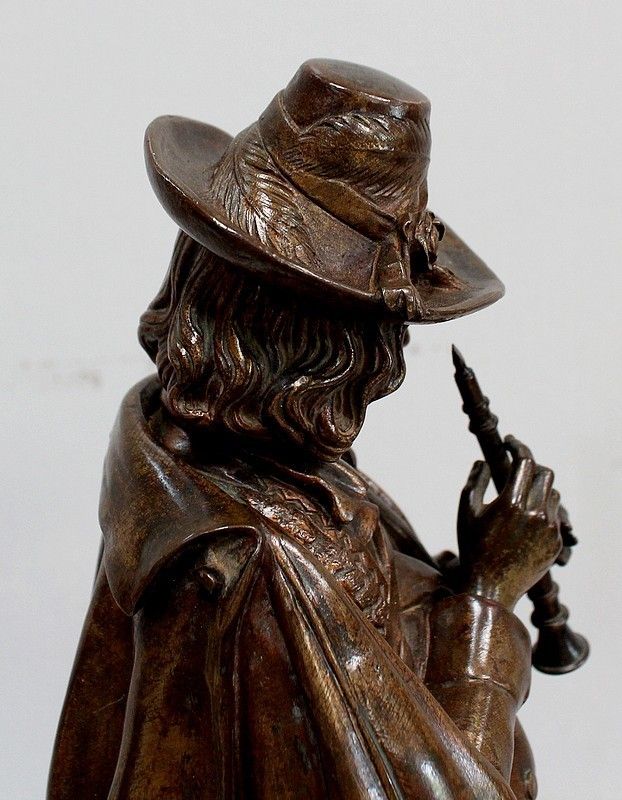 photo buy Pendulum In Bronze And Marble "The Flute Player", By Ca Calmels 2nd Part 19th Century