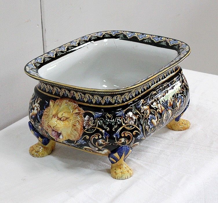 Gien Earthenware Planter With Polychrome Decorations, Late 19th / Early 20th Century photo furniture