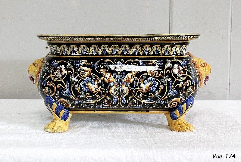 Gien Earthenware Planter With Polychrome Decorations, Late 19th / Early 20th Century photo Home Decor