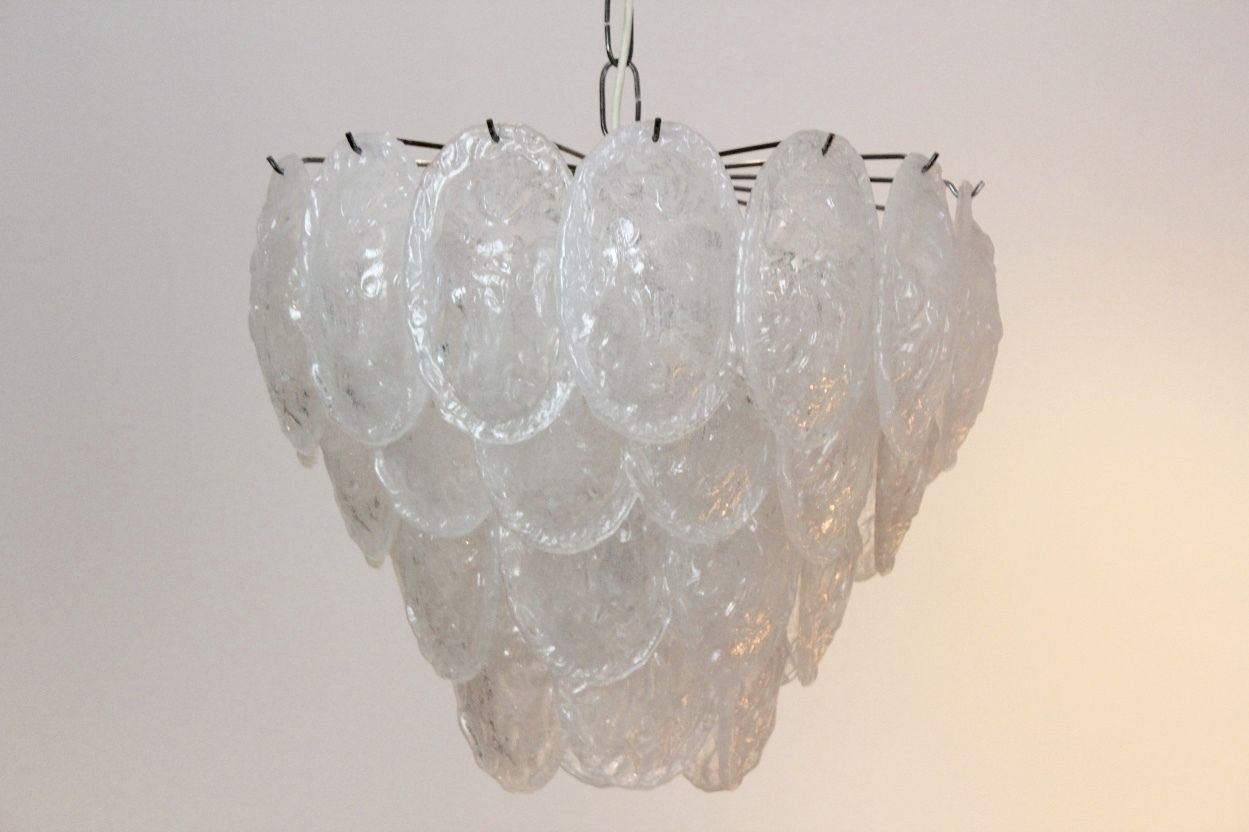 Murano Frosted Glass Leaves Chandelier From A.V. Mazzega, 1970s