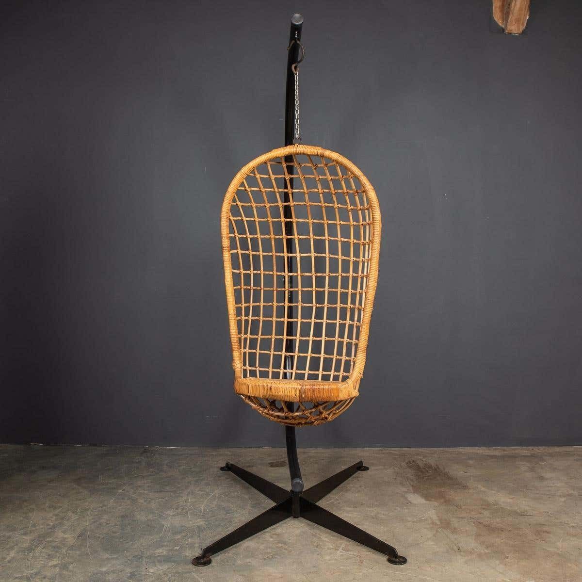 20th Century Hanging Wicker Woven Chair On Steel Frame, 1970s photo for sale