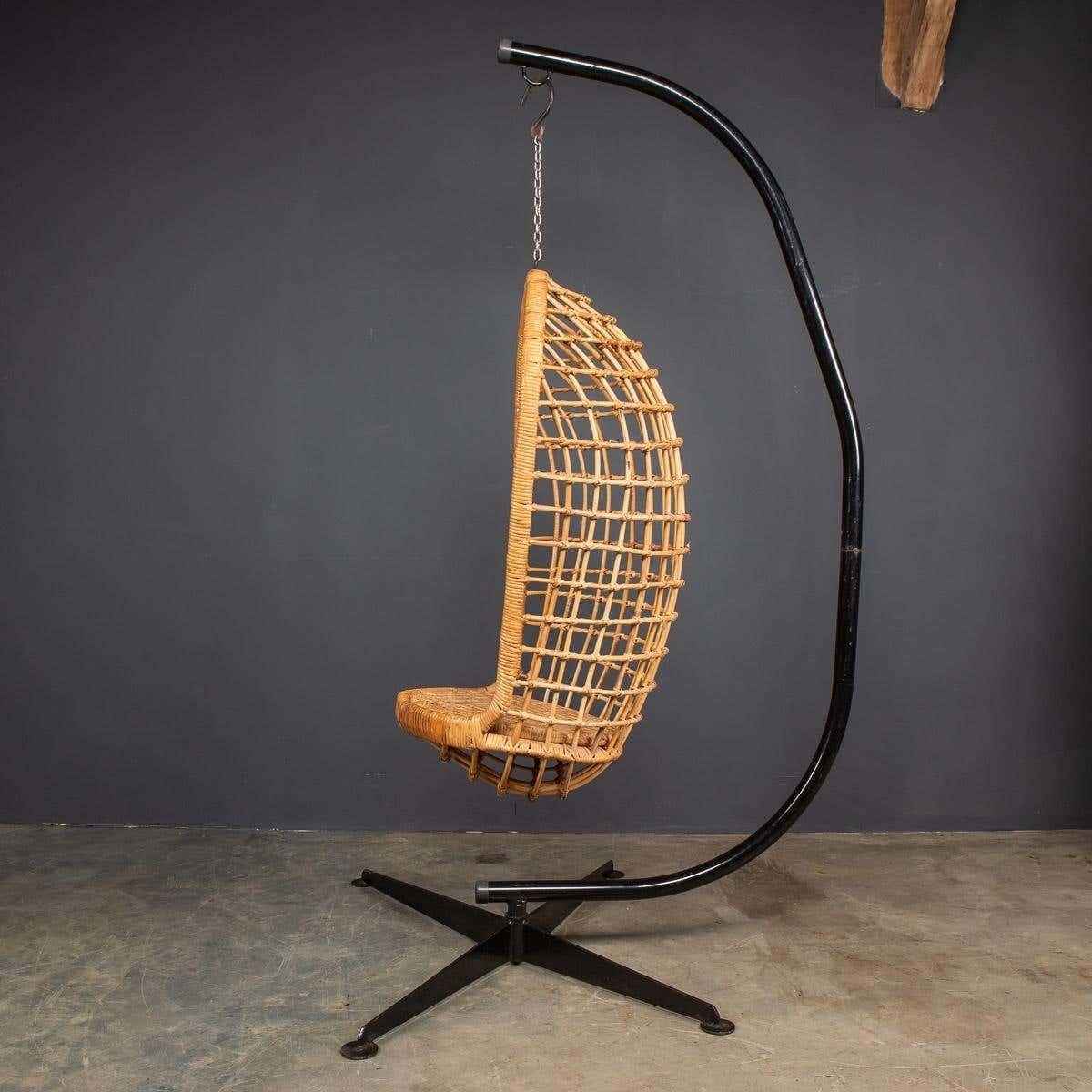 20th Century Hanging Wicker Woven Chair On Steel Frame, 1970s photo vinterior