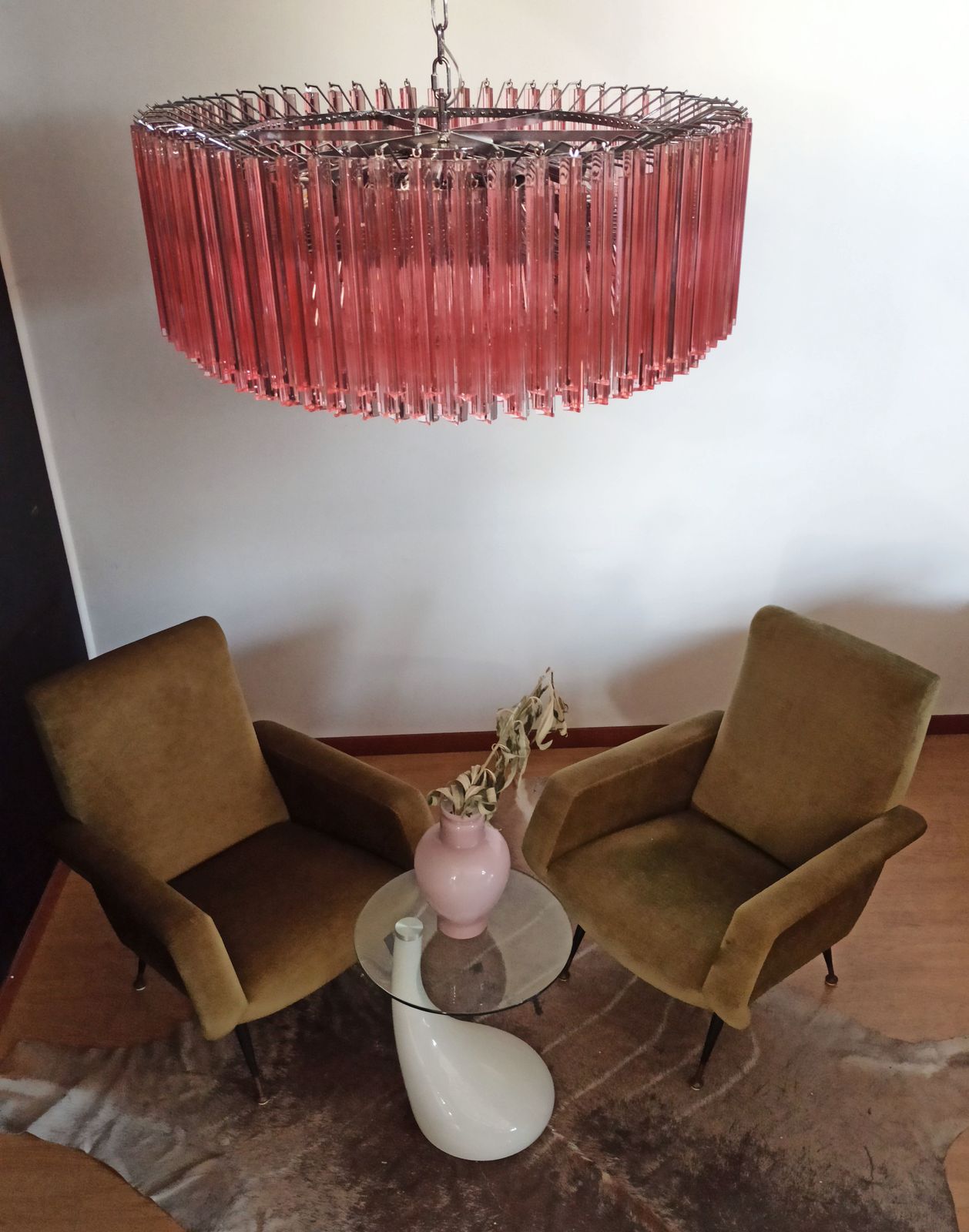 photo for sale Large Triedri Murano Glass Chandelier 391 Pink Prims Triedri