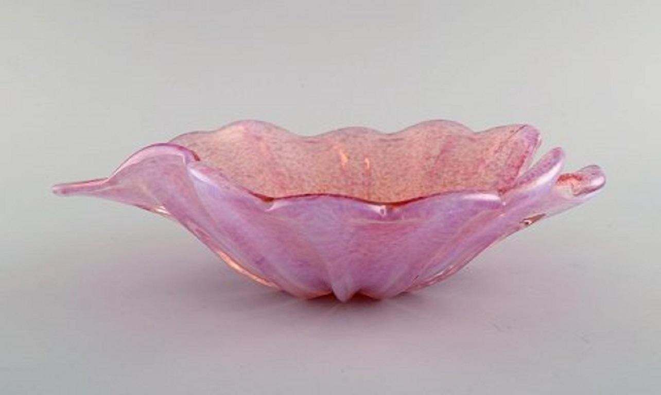 Barovier And Toso, Venice, Large Leaf Shaped Bowl In Pink Mouth Blown Art Glass photo Home Decor
