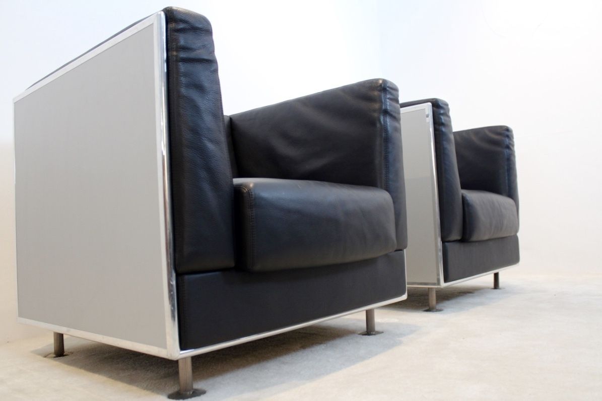 Leather & Aluminium Armchairs By Kunihide Oshinomi For Matteo Grassi, Set Of 2 photo furniture