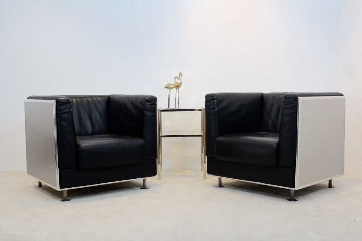 Leather & Aluminium Armchairs By Kunihide Oshinomi For Matteo Grassi, Set Of 2 photo 4268.16