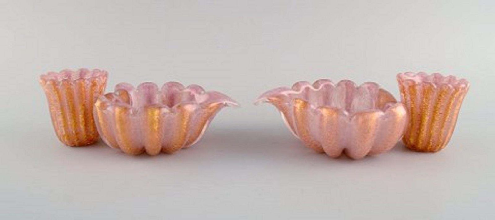 Barovier And Toso, Venice, A Pair Of Organically Shaped Bowls In Pink Art Glass