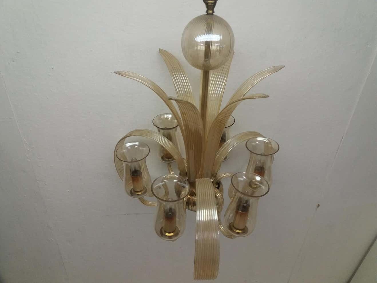photo furniture Art Deco All Glass Chandelier, 1930s