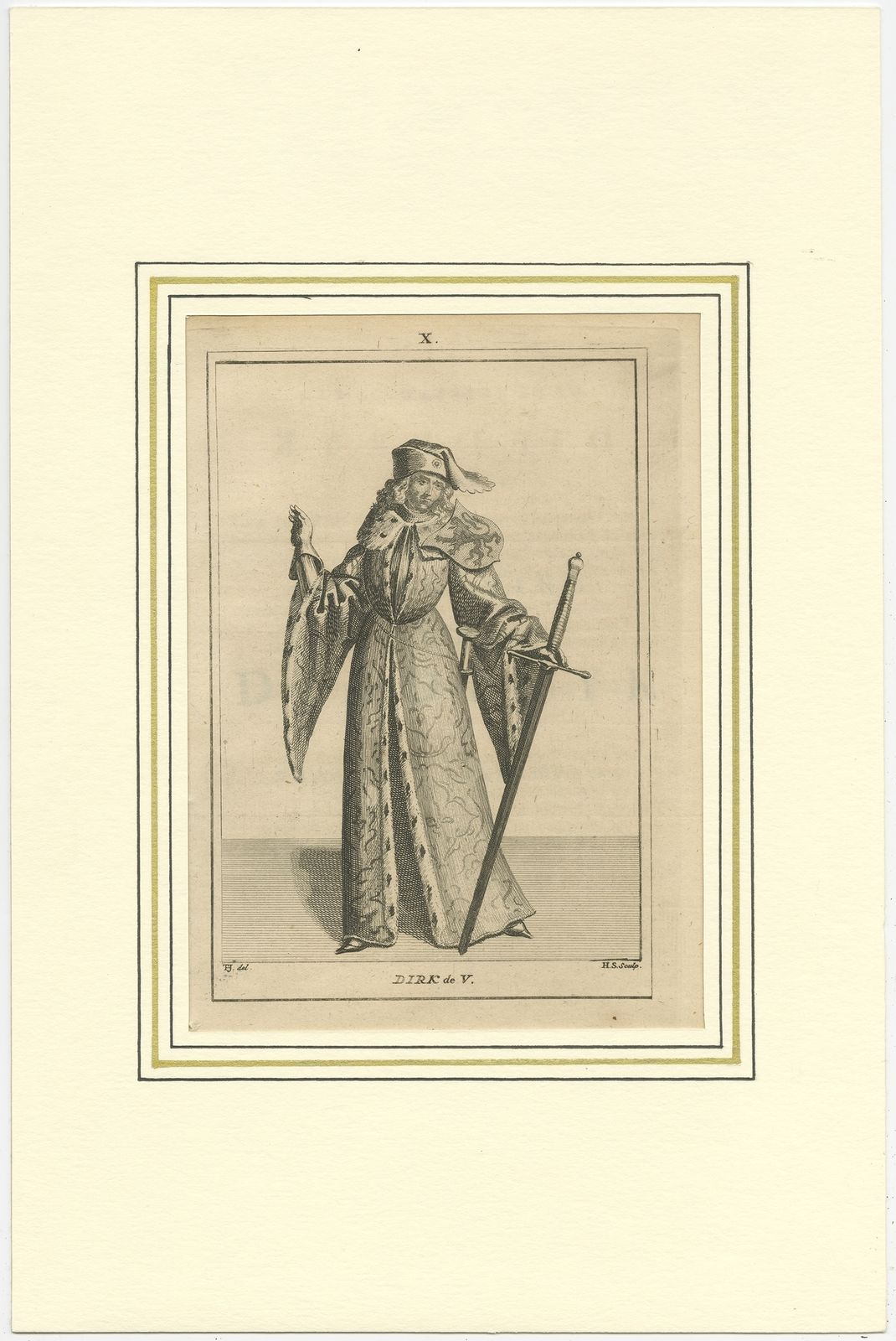 Antique Print Of Dirk V Of Holland By Langendijk (1745)