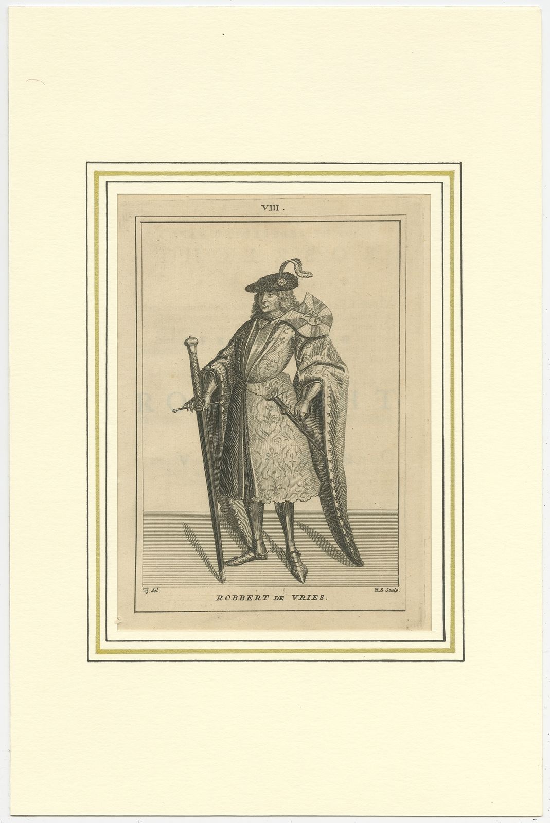 Antique Print Of Robrecht I De Fries By Langendijk (1745)