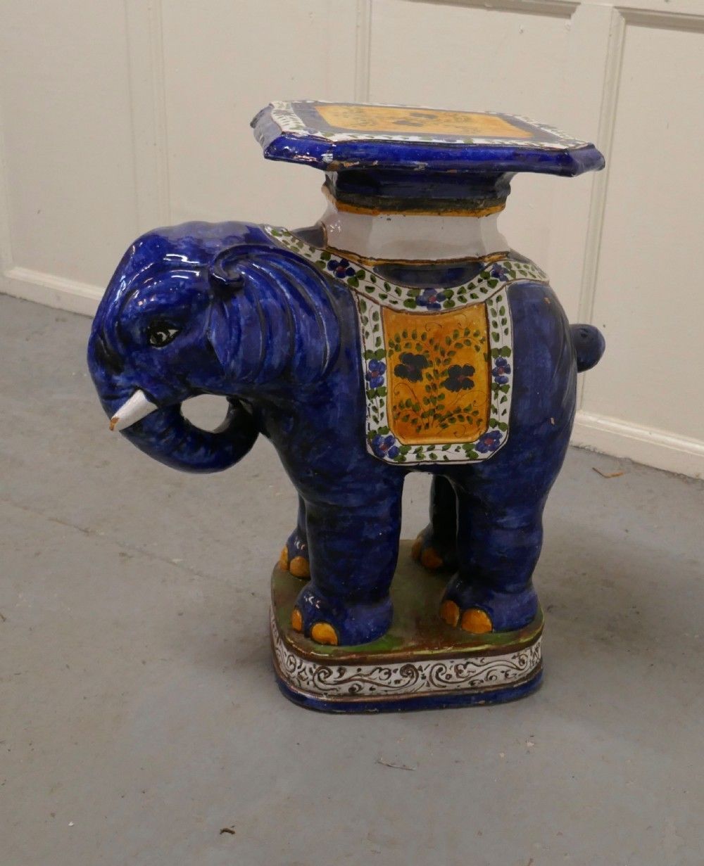 Colourful North African Terra Cotta Elephant Statue Seat photo Art