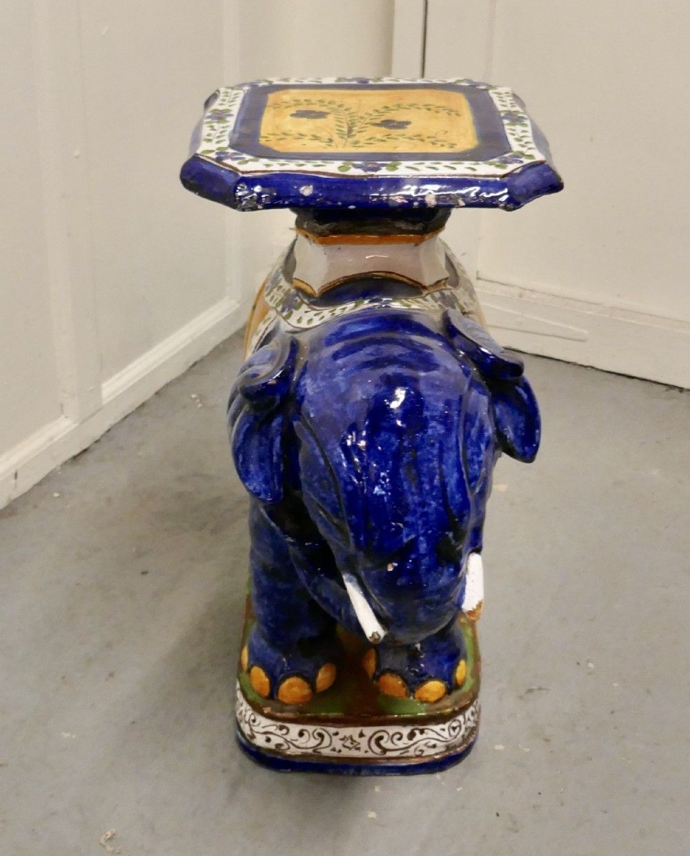 Colourful North African Terra Cotta Elephant Statue Seat photo vintage