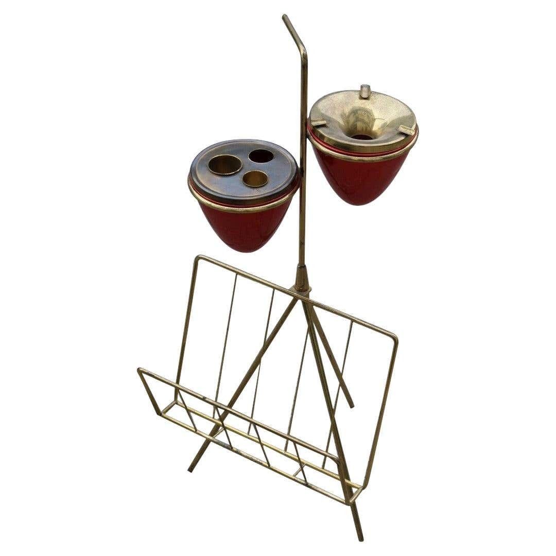 Minimal Geometric Magazine Holder Ashtray Brass Italian Mid Century Design Red