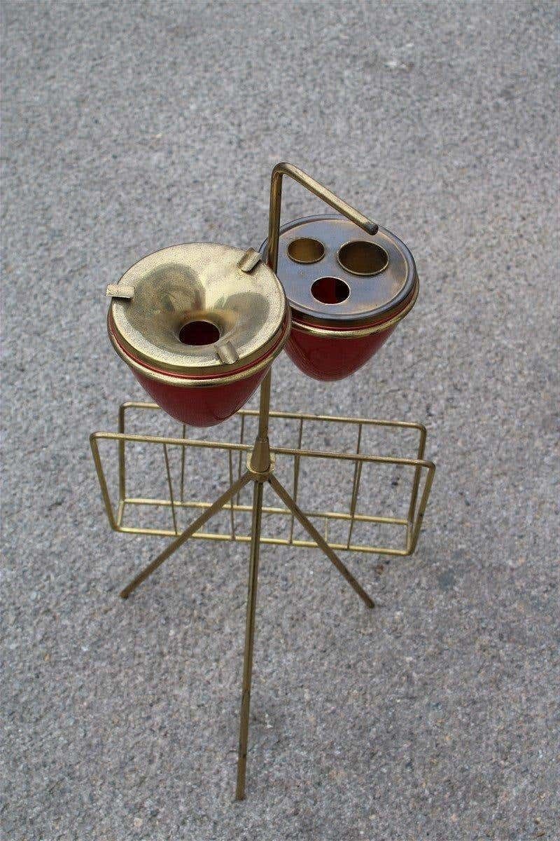 Minimal Geometric Magazine Holder Ashtray Brass Italian Mid Century Design Red photo furniture