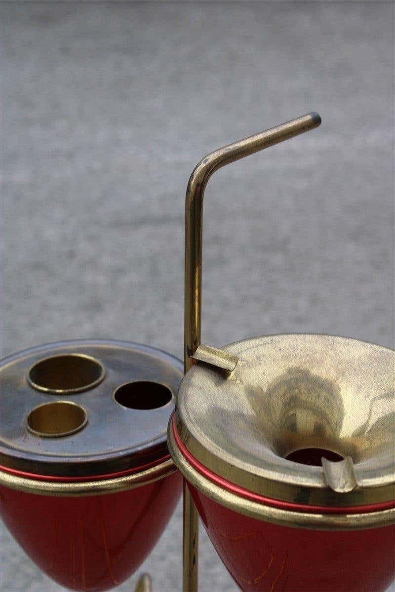 Minimal Geometric Magazine Holder Ashtray Brass Italian Mid Century Design Red photo vintage