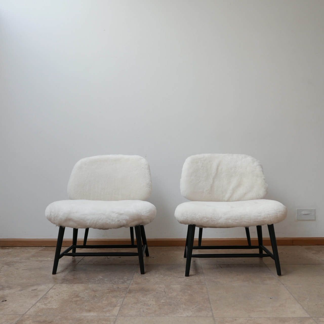 Pair Of Alf Svensson 'Teve' Sheepskin Shearling Lounge Chairs