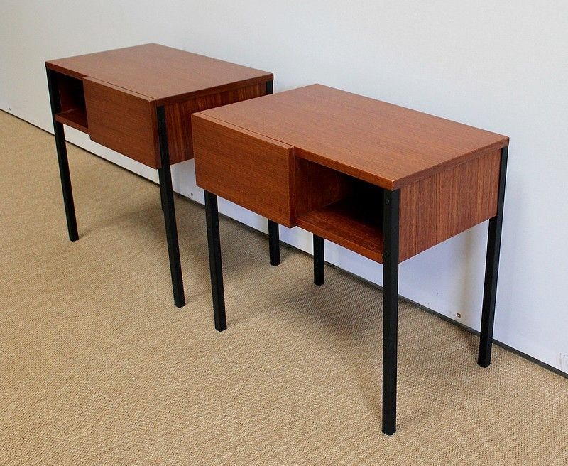 Pair Of Teak Bedside Tables Or Ends Of Sofa, Minvielle Taste, 1960s photo for sale
