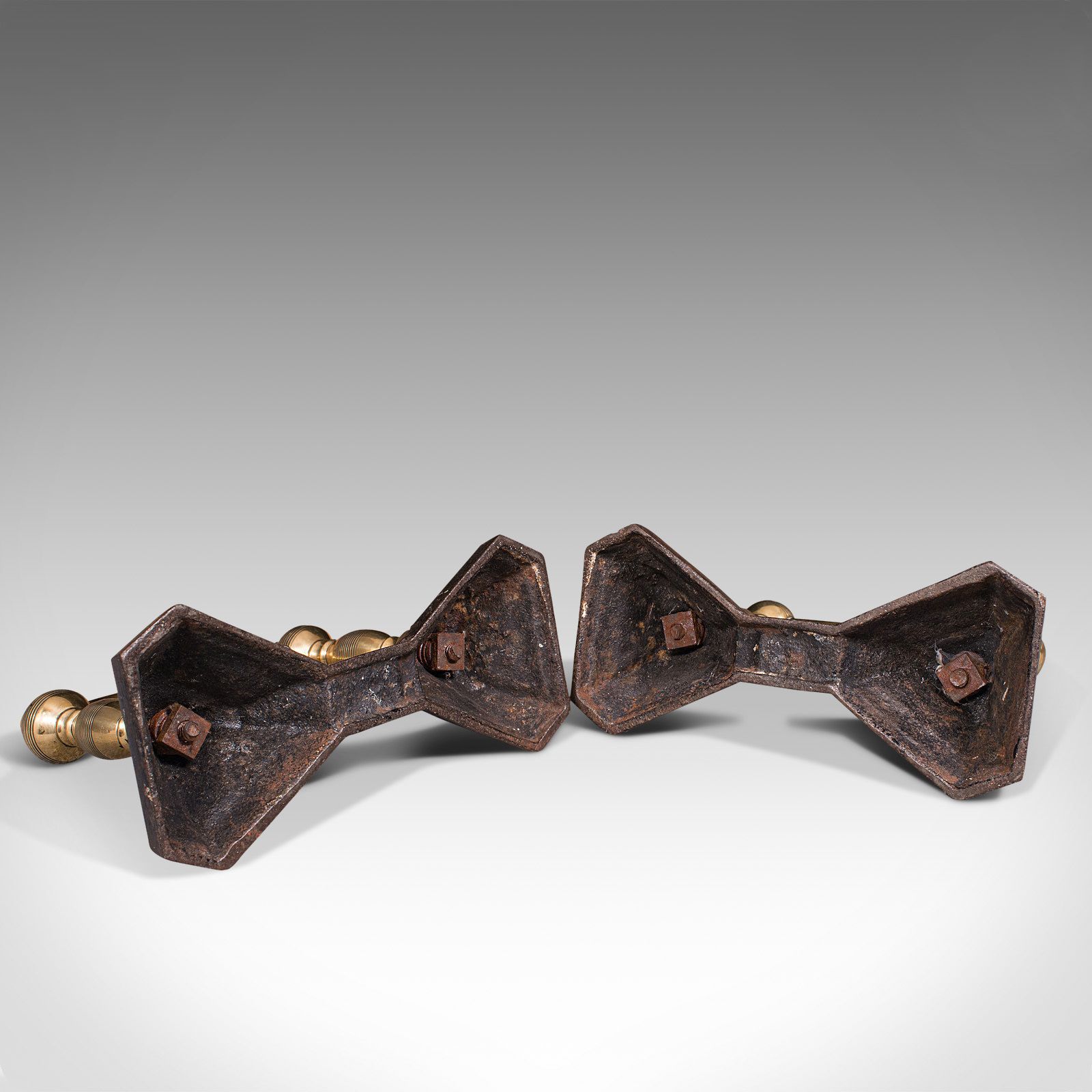 Home Fixtures Pair Of Antique Fireside Tool Rests, English, Brass, Iron, Fire Dog, C.1880 photo