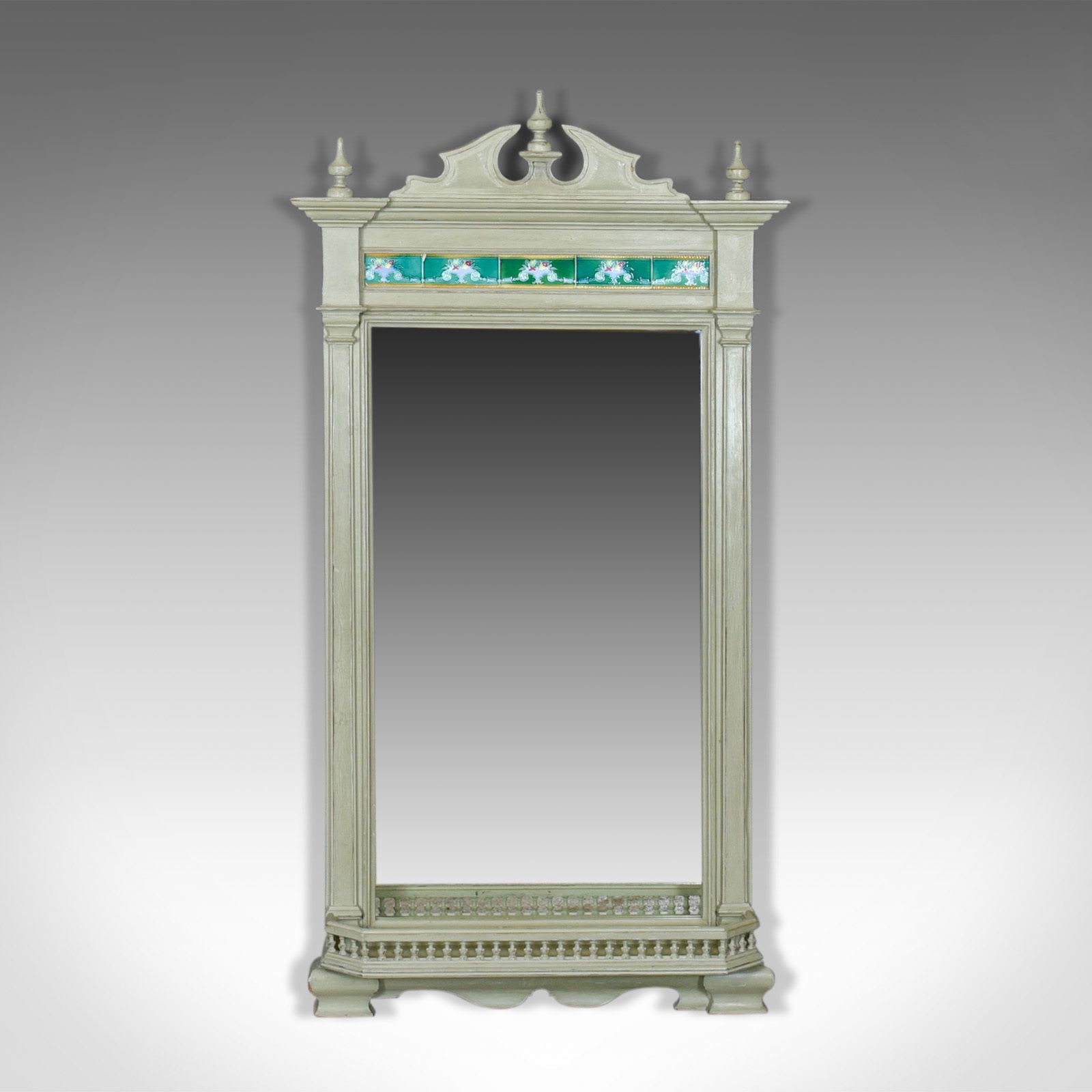 Large, Painted, Antique Wall Mirror, Victorian, Overmantel, Pier, Tiles C.1890