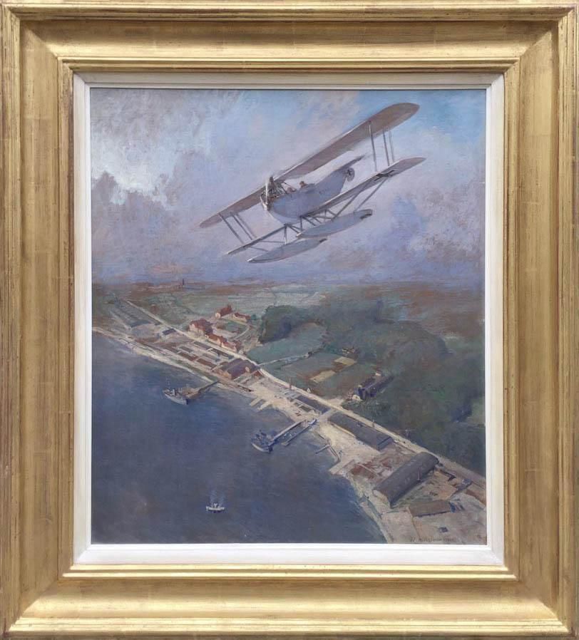 Seaplane Of The Imperial German Air Force Over The Baltic Coast, 1918' Original Oil By Carl Malchin (1838 To 1923) photo Art
