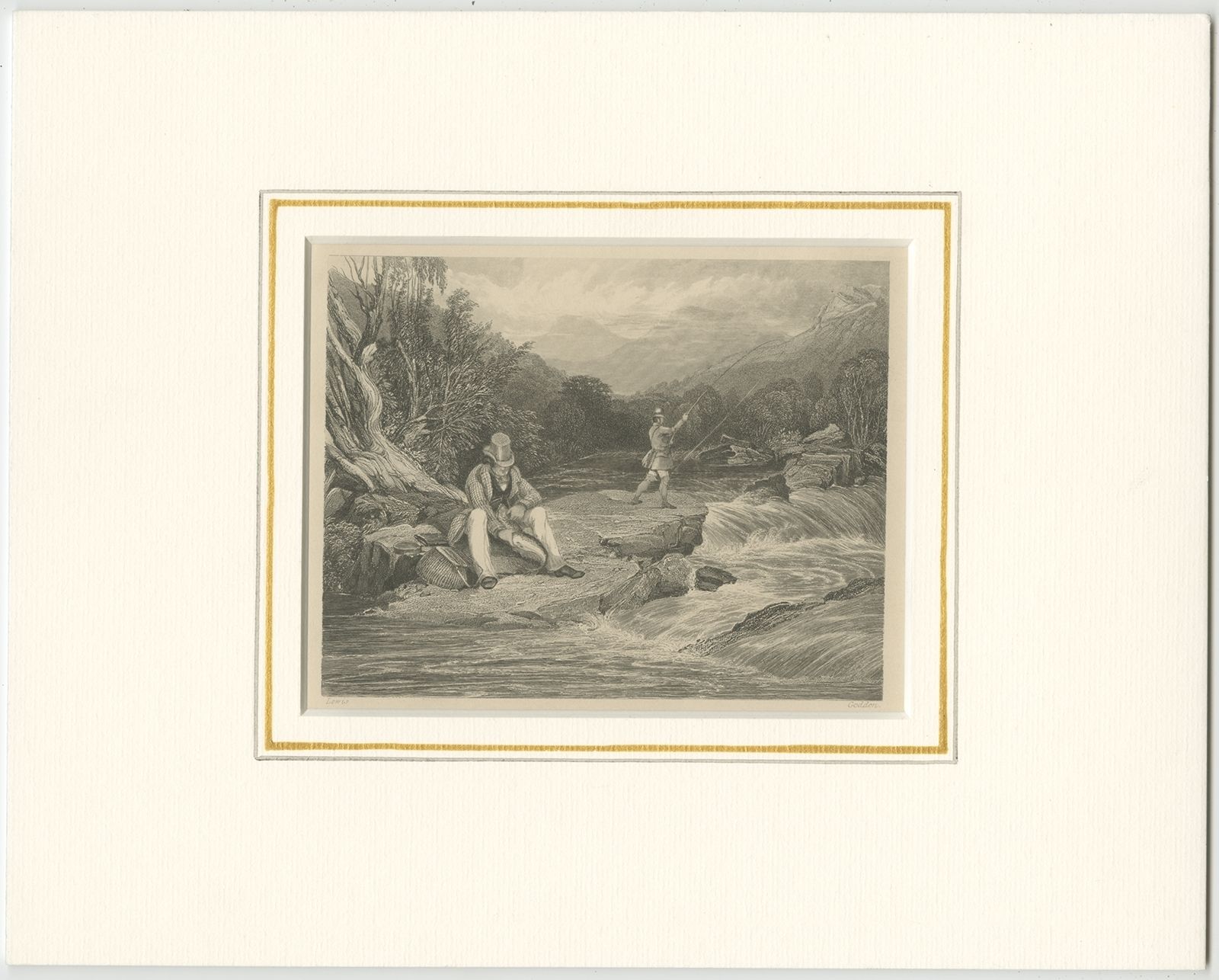 Antique Print Of Fishermen In The Highlands By Godden (C.1860)