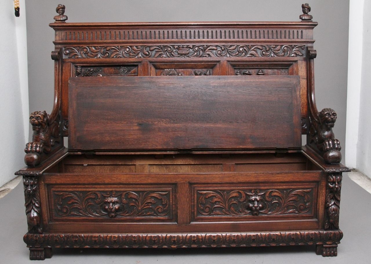 Superb Quality 19th Century Oak Box Settle photo furniture