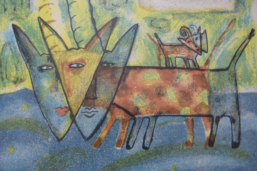 Aino Myllykangas, Heaven The Dog, 1993, Color Lithograph photo furniture