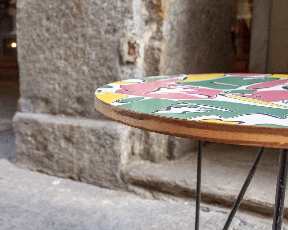 Coffee Table In Colored Wood And Metal Legs, Italy, 1950s photo 482.56